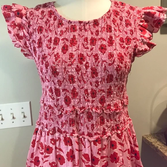 Vineyard Vines 🌸 Rock Rose 🌹 floral smocked MIDI pockets dress - Picture 4 of 16